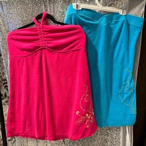 Vintage Baby Phat Hot Pink and Baby Blue Towel Fabric Dresses with Logo Tag